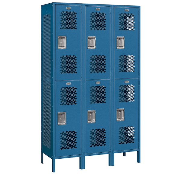 Wardrobe Locker, 45" W, 18" D, 78" H, (3) Wide, (6) Openings, Blue